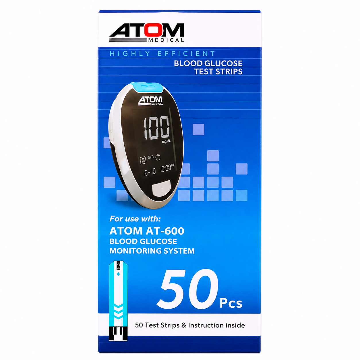 Atom Blood Glucose Test Strips (50 Pcs)